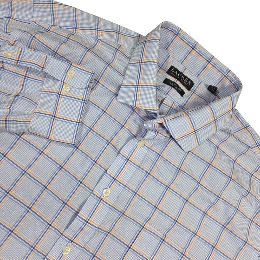 Lauren Ralph Lauren Mens Shirt 2XL Black Label Blue Stretch Regular Fit Career